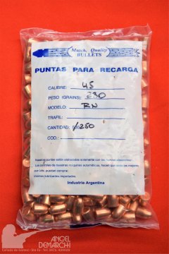 PUNTAS MATCH Q .45 - 230 Gr Cobre 250 PUNTAS MATCH Q .45 - 230 Gr Cobre 250