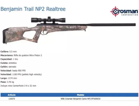 RIFLE CROSMAN  BENJAMIN TRAIL NP2 5,5 PISTON