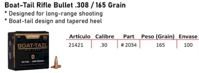 PUNTAS SPEER .30 - 165 GRS BT #2034