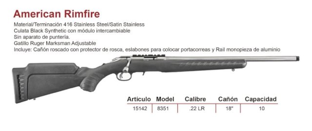 CARABINA RUGER AMERICAN RIMFIRE CAL. 22 LR SINT/INOX 15142