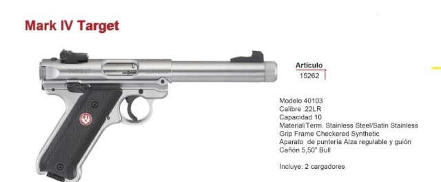 PISTOLA RUGER MARK IV TARGET CAL. 22 C/ROSCA