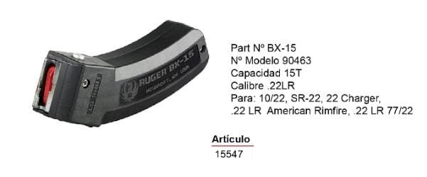 CARGADOR RUGER BX-15 CAL.22 LR - 15 DISPAROS