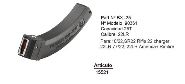 CARGADOR RUGER BX-25 CAL.22 LR - 25 DISPAROS