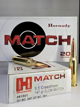 MUNICION HORNADY CAL .6,5 CREEDMOOR MATCH 147 Gr ELD MATCH