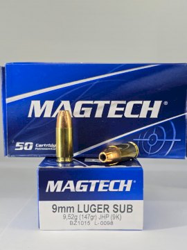 MUNICION MAGTECH CAL .9MM SUBSONICA 147 Gr JHP FLAT