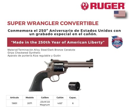 RUGER 22LR/22WMR SUPER WRANGLER CONVERTIBLE TH 250